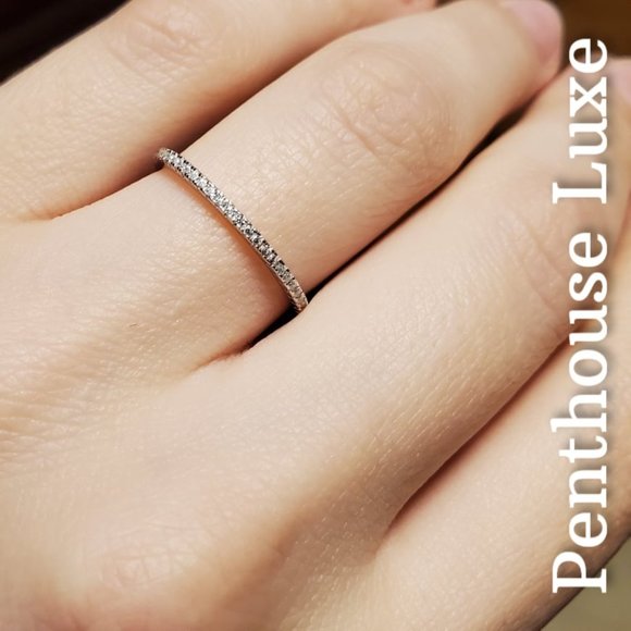 SOLID 925 Sterling Silver Full Circle Micro-Paved Band - Picture 4 of 5